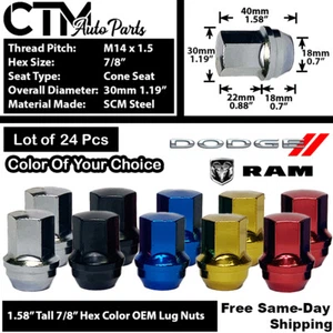 24Pc RAM1500 2019-2022 OEM FACTORY LUG NUT M14x1.5 FIT 7/8" HEX 6LUG STOCK WHEEL - Picture 1 of 8