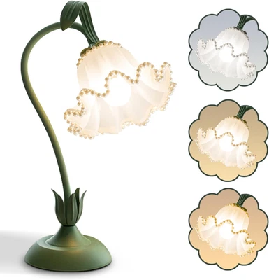 Flower Table Lamp,Led Reading Light Bedside Vintage Flower Night Light,3 Colors  - Image 1 of 4