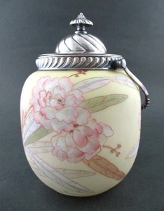PEONIES - Antique CROWN MILANO Mt.Washington - art glass BISCUIT cracker JAR - Picture 1 of 10