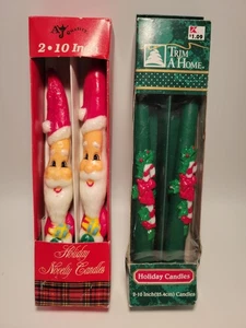 Vintage 2 set di candele natalizie 10" coniche Babbo Natale e canna di caramelle novità NOS - Foto 1 di 7