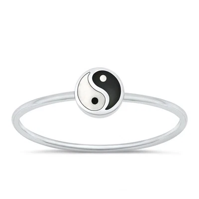 Mother of Pearl Cute Yin & Yang Ring New .925 Sterling Silver Band Sizes 1-8 - Image 1 of 3