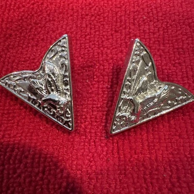 Silver Collar Tips With Eagles awesome Western Cowboy rodeo rockabilly - Image 1 of 4