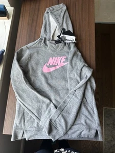 Nike Girls Pink  And Gray Pullover Hoodie Sweatshirt Size XL (14/16) New - Picture 1 of 4