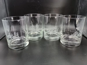 Ralph Lauren Set of 4 Double Old-Fashioned Glasses 4-1/8" Etched Polo Scenes - Picture 1 of 16