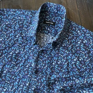 Jared Lang Shirt Mens Medium Blue Bird Butterfly All Over Print Rockabilly Club - Picture 1 of 10