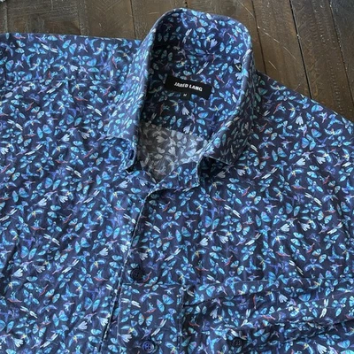 Jared Lang Shirt Mens Medium Blue Bird Butterfly All Over Print Rockabilly Club - Image 1 of 4