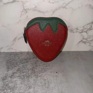 NWT Coach Strawberry Coin Purse CAN28 Gold/Bold Red - Picture 1 of 9
