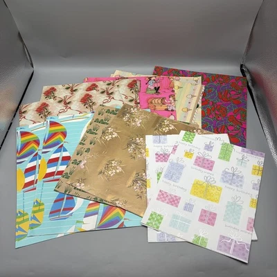 Vintage Wrapping Paper Sheets Lot Sailboats Roses Birthday 10+ Designs Ephemera - Image 1 of 4