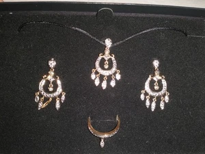 18k Plated Silver 3 Pc Set Genuine Diamond Ring Earrings Pendant NIB Technibond - Picture 1 of 18