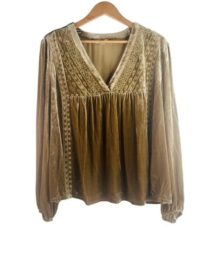 Garnet Hill Embroidered-Yoke Velvet Blouse Rayon Silk Blend Size 16 - Image 1 of 4