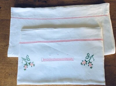 Linge Ancien 2 draps En Toile De Lin brodés Drap Ou Rideau 110/230 Cm - Photo 1/4