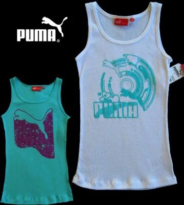  NWT PUMA Girls White or Blue Ribbed Tank Top with Glitter Logo Design(S, M) NEW - Image 1 of 4
