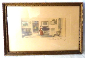 Wallace Nutting Framed Interior Hand Tinted Photo Lady Playing a Pianoforte FINE - Picture 1 of 7