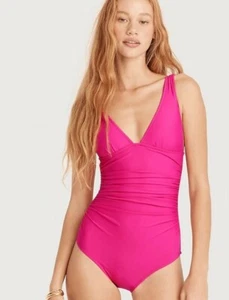 J. Traje de baño Crew rosa liso acanalado cuello en V traje de baño de una pieza talla 4 nuevo con etiquetas - Imagen 1 de 4