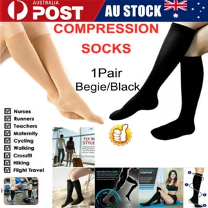 COMPRESSION FLIGHT SOCKS UNISEX MIRACLE TRAVEL ANTI SWELLING FATIGUE DVT SUPPORT - Picture 1 of 15
