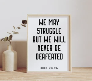 Never Be Defeated Inspirational Quote Wall Art Motivational Poster Office Decor - Picture 1 of 21