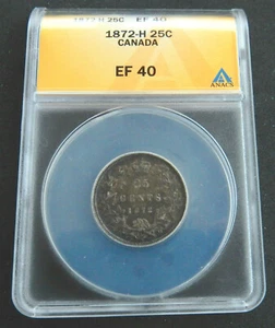 Canada 25 Cents 1872-H, EF 40. ANACS. Silver - Picture 1 of 4