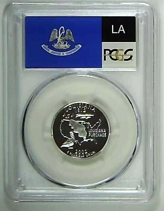 2002-S 25C State Quarter Louisiana PCGS PR69 DCAM 90% Silver 22lthr0116 - Image 1 of 2