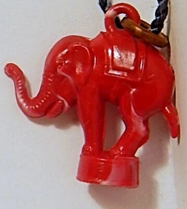VINT RED CELLULOID CIRCUS ELEPHANT ON STAND CHARM JAPAN - Picture 1 of 2