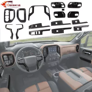 🌟16PCS Front Center Carbon Fiber Interior Trim Set For Chevy Silverado 2019-21 - Picture 1 of 19