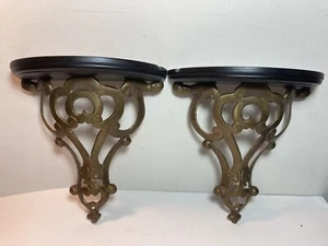 Vintage Wood Ornate Brass Shelves Display Plate 9.75” Set of 2 - Picture 1 of 12
