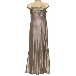 Hayley Paige Women Dress 12 Silver Dusty Rose Metallic Bridesmaid Prom Wedding - Picture 1 of 16