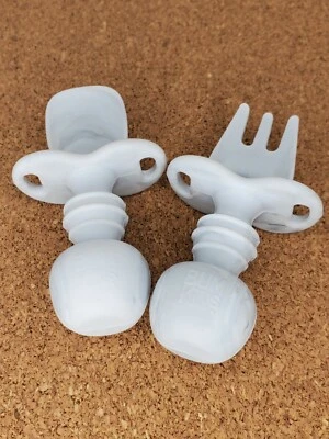 Utensilios, utensilios para masticar de silicona, juego de tenedor y cuchara para bebé, utensilios de entrenamiento, bebé Foto 1 de 4