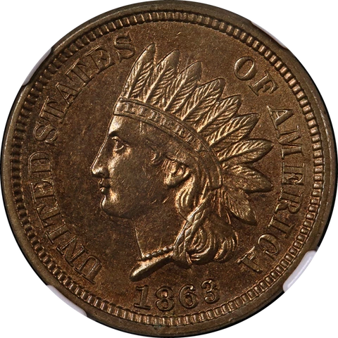 1863 Indian Cent NGC MS63 Great Eye Appeal Strong Strike Cover