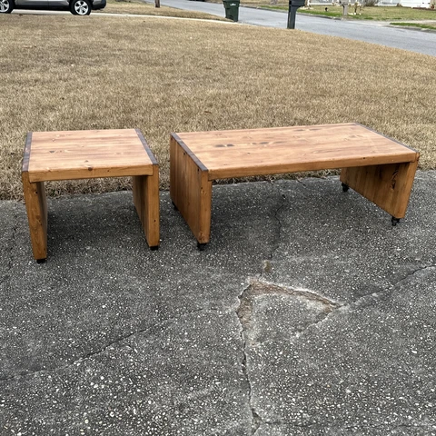 Vintage 1970’s Butcher's Block Coffee Table And End Table - WHITE PINE Cover