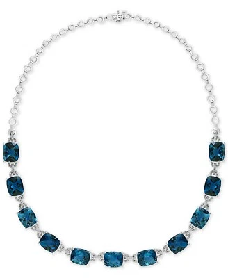 London Blue Cushion 75.30CT Topaz Stunning Fine Tennis Women's 925 SS Necklace - Image 1 of 3