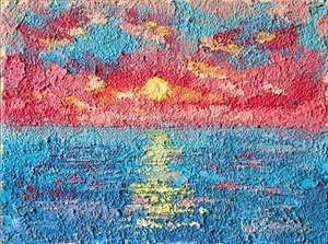 Original Sunset Ocean Painting 12x16 Textured Acrylic Coastal Wall Art OOAK - Picture 1 of 4