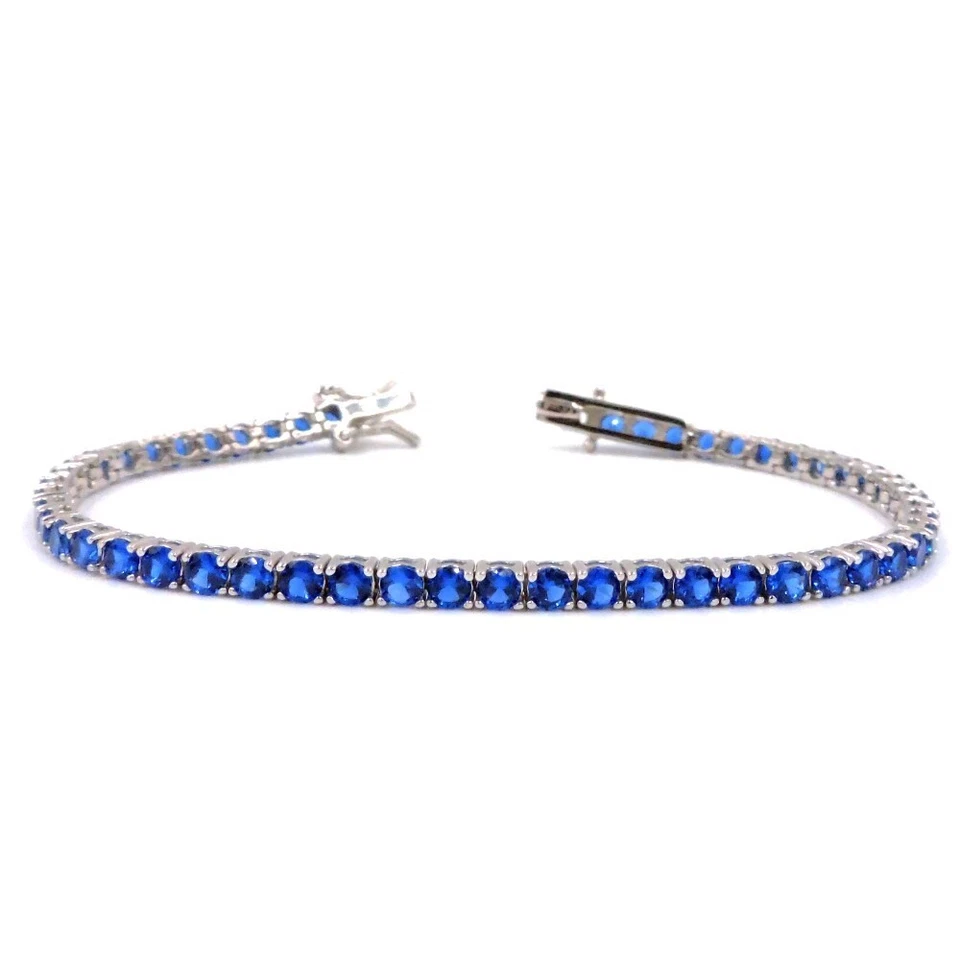 BRACCIALE TENNIS IN ARGENTO CON ZIRCONI BLU 2MM, RODIATO IN ORO BIANCO - Immagine 1 di 2
