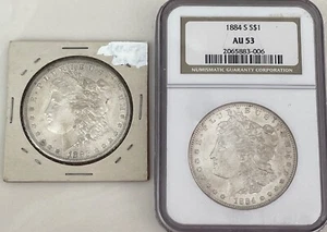 HIGH END______1884-S AU 53, 1883-S  U.S. Morgan Silver Dollars - Picture 1 of 6