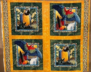 PARROT FABRIC PILLOW PANELS make 4 pillows Wild Wings Macaw Birds Fabric - Picture 1 of 1