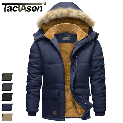 Men's Winter Thermal Fleece Lined Ski Snow Jacket Water-Resistant Casual Parka - Image 1 of 4