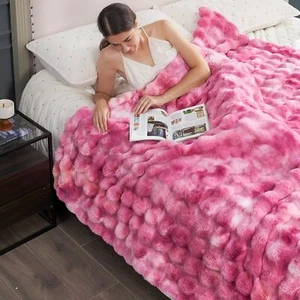 Cozy Bliss Faux Fur Throw Blanket for Couch Fuzzy Soft Plush Thick Bubble Bla... - Picture 1 of 9