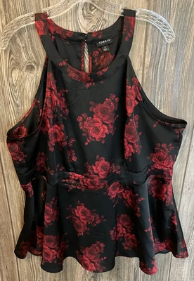 Blusa sin mangas floral Torrid para mujer talla grande 2X negra con rosas rojas sin mangas Foto 1 de 4