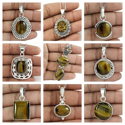 Natürlich Tigerauge Edelstein Anhänger 925 Sterlingsilber Weihnachtsgeschenk - Bild 1 von 4