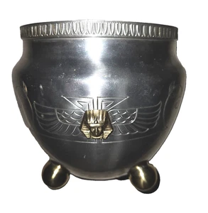Vintage Benedikt Karnak Messing Zinn Ägyptische Schale Revival Glas Urne Art Deco - Bild 1 von 7