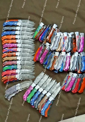 Lot of 50 Custom Handmade Damascus Steel Mix Folding & Pocket Knives - From USA. - Image 1 of 4