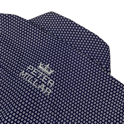 Peter Millar Men's Summer Comfort Tour Logo Button Shirt Navy Squares • Large - Image 1 of 4