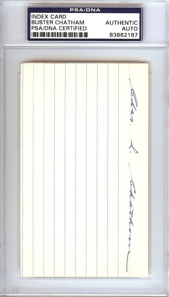 Charles L. "Buster" Chatham Signed 3x5 Index Card Braves PSA/DNA - Image 1 of 1