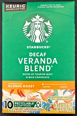 Starbucks Descafeinado Veranda Mezcla Keurig K-Cups 10ct K-Cups Exp: 07/10/2026 Foto 1 de 3