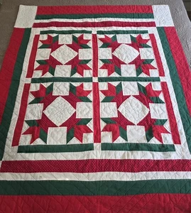 Handarbeit handgenäht Weihnachten Quilt Überwurf rot grün Cottagecore Folkart *LESEN - Bild 1 von 13