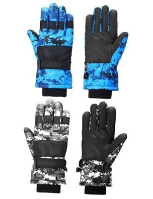  2 pares de guantes de esquí impermeables para nieve de invierno para niños 10-15 años azules, negros Foto 1 de 4