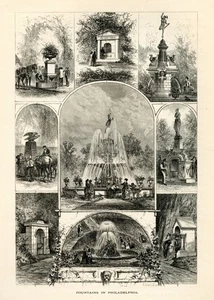 Fountains in Philadelphia, 1872 Historic American Scene, Antique Wood Engraving - Picture 1 of 4