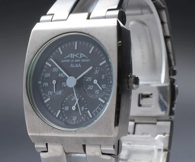 165mm [Near MINT] SEIKO ALBA AKA V33J-6B80 Black Dial Quartz Men's Watch JAPAN - Image 1 of 4