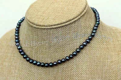 5-6毫米正品天然孔雀黑色淡水养殖珍珠项链14-48英寸 — 第 1/4 张图片