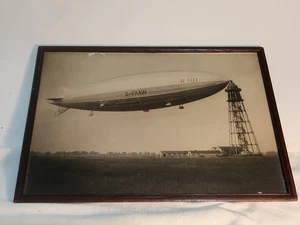 Foto antigua enmarcada R101 Zeppelin + pepita de dirigible L21 del accidente de 2-9-16 - Imagen 1 de 9