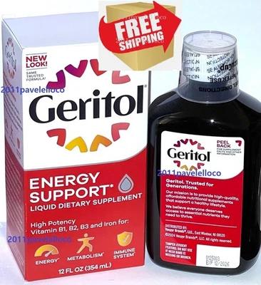 Geritol Liquid Energy Support Alta Potencia Vitaminas B y Suplemento de Hierro 12 Fl Oz Foto 1 de 4